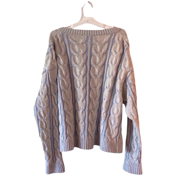 Free People Blue Cable Knit V-Neck Sweater L Coastal Cozy. NWT - Picture 7 of 8